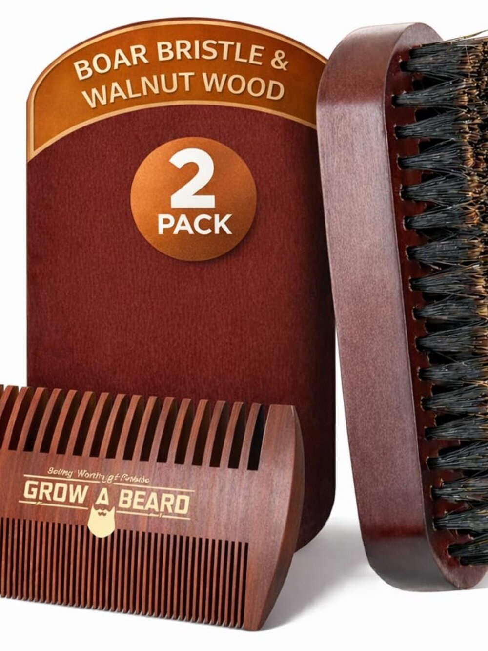 Beard Comb For Men & 100% Boar Bristle Beard Brush For Men, Best Beard Grooming